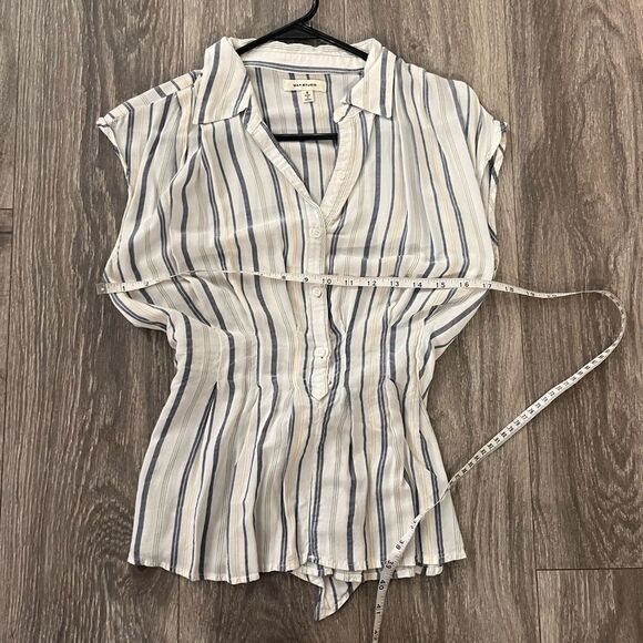 Max Studio White Striped Cotton Top – Size Small, Blue & Yellow - Picture 6 of 6